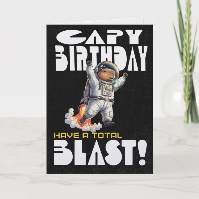 Funny Capybara in Space Capy Birthday Pun Karte (Vorderseite)