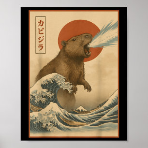 Funny Capybara Japanisch Wave Capyzilla Boys Girls Poster