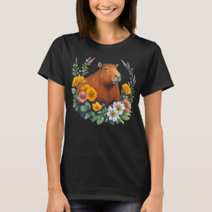 Funny Capybara Niedliche Wasserfarbe Blume Capybar T-Shirt