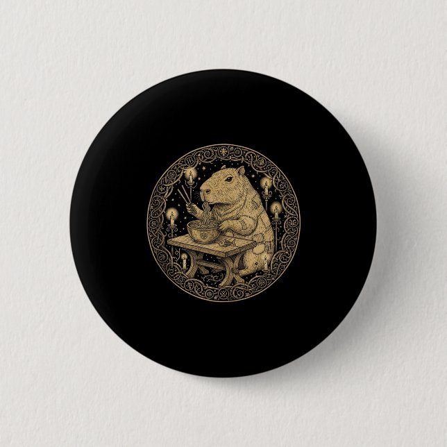 Funny Capybara Old World Medieval Ramen Fantasy Vi Button (Vorderseite)