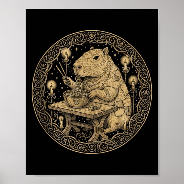 Funny Capybara Old World Medieval Ramen Fantasy Vi Poster (Vorne)
