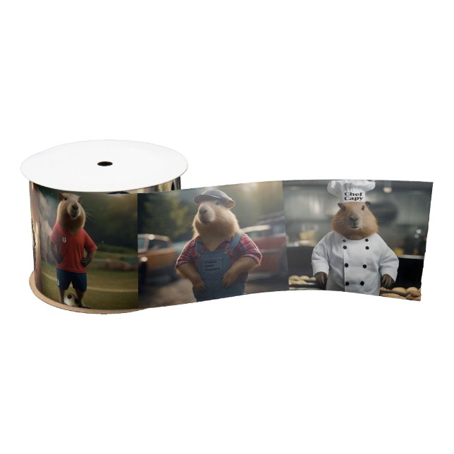 Funny Capybara Photo Collage, Satinband (Spule)