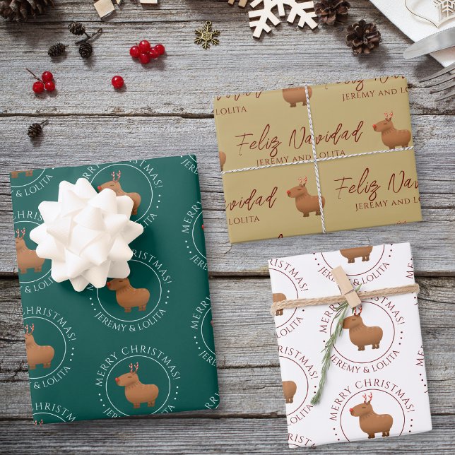 Funny Capybara Reindeer Christmas Geschenkpapier Set (Make every gift extra special with custom capybara reindeer wrapping paper collection!)
