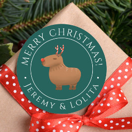 Funny Capybara Reindeer Weihnachten Runder Aufkleber