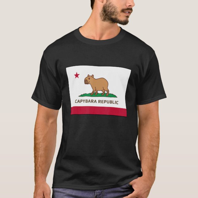 Funny Capybara Republic California Flag T-Shirt (Vorderseite)
