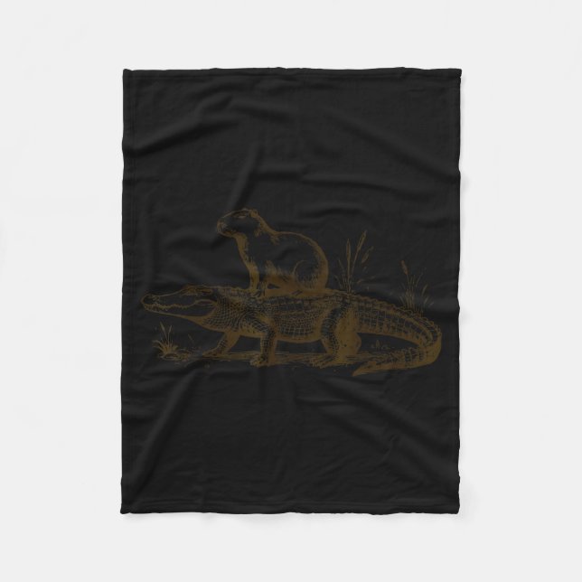 Funny Capybara Riding An Alligator Men Women Capyb Fleecedecke (Vorderseite)