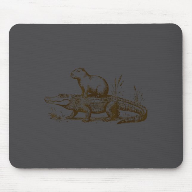 Funny Capybara Riding An Alligator Men Women Capyb Mousepad (Vorne)