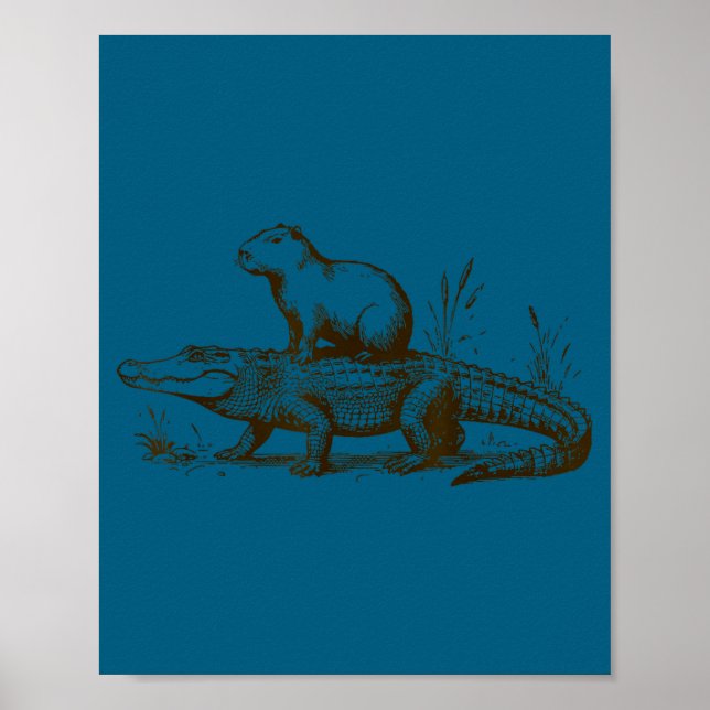 Funny Capybara Riding An Alligator Men Women Capyb Poster (Vorne)