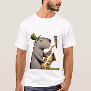 Funny Capybara Saxophon mit Schüssel spielen T-Shirt