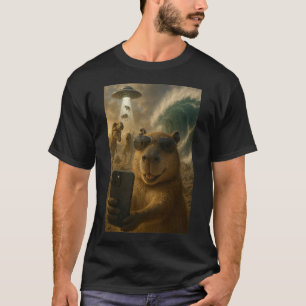 Funny Capybara Selfie Meme mit Dinosauriern T-Shirt
