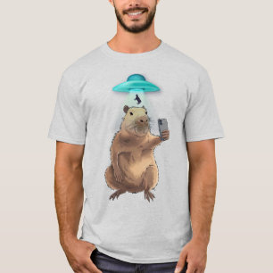 Funny Capybara Selfie mit Außerirdischen UFOs T-Shirt