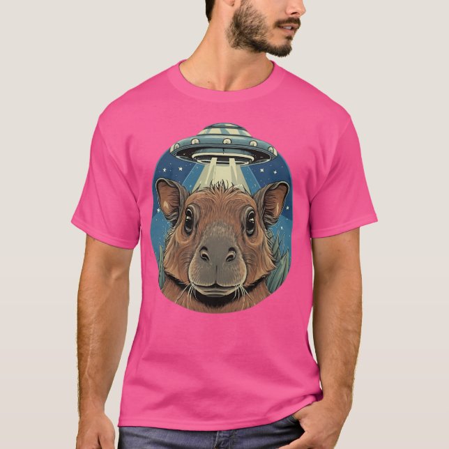 Funny Capybara Selfie mit Ufos komisch T-Shirt (Vorderseite)