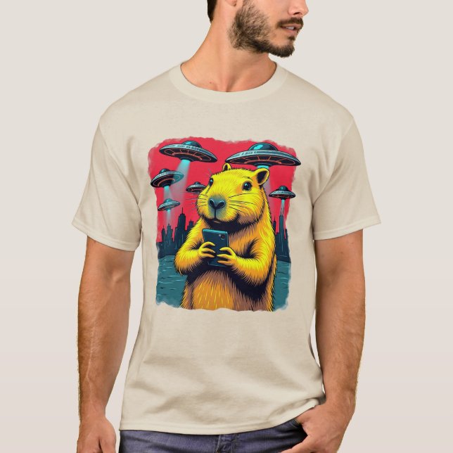 Funny Capybara Selfie mit UFOs T - Shirt - Seltsam (Vorderseite)