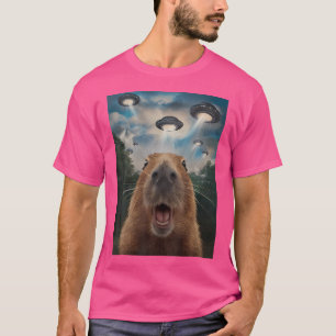 Funny Capybara Selfie Ufo Alien Spaß Print Art de T-Shirt