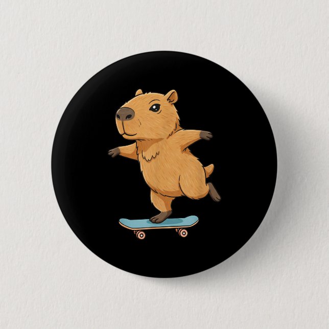 Funny Capybara Skater Skateboard Ballerina Zoo Boy Button (Vorderseite)
