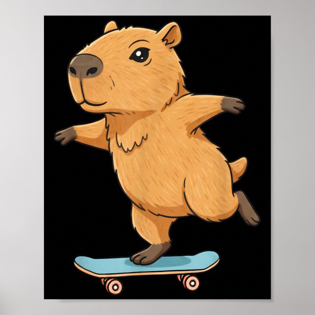 Funny Capybara Skater Skateboard Ballerina Zoo Boy Poster (Vorne)