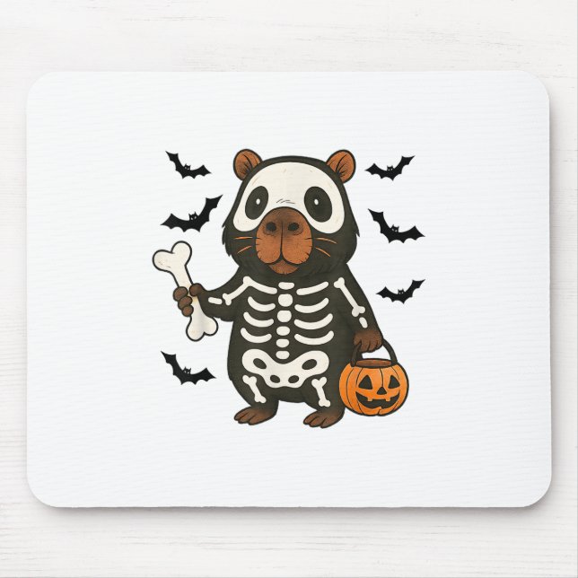 Funny Capybara Skeleton Pumpkin Halloween Kostüm Mousepad (Vorne)