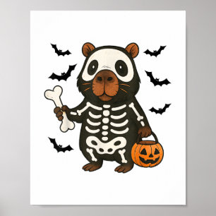 Funny Capybara Skeleton Pumpkin Halloween Kostüm Poster