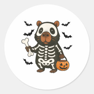 Funny Capybara Skeleton Pumpkin Halloween Kostüm Runder Aufkleber