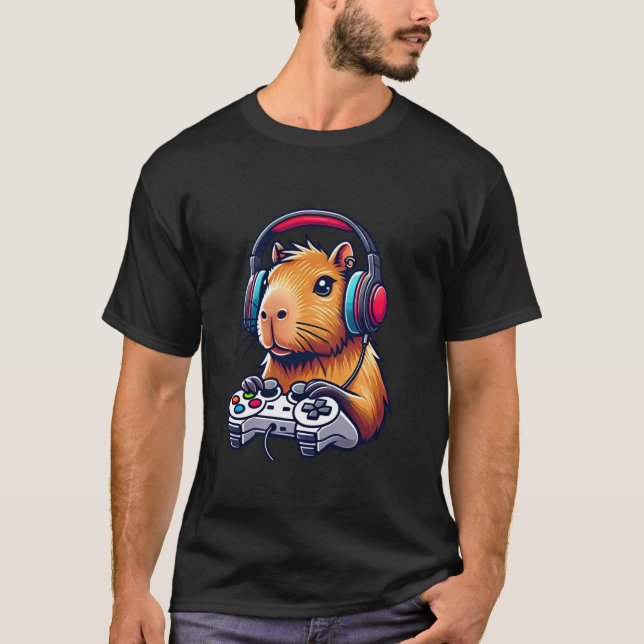 Funny Capybara Spielen Videospiele Gamer Gaming T-Shirt (Vorderseite)