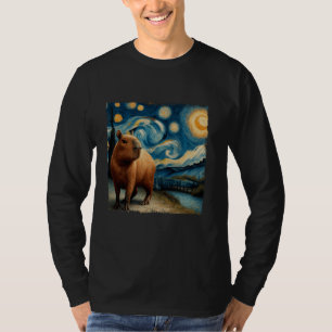 Funny Capybara Starry Night Vintag Art Animals und T-Shirt