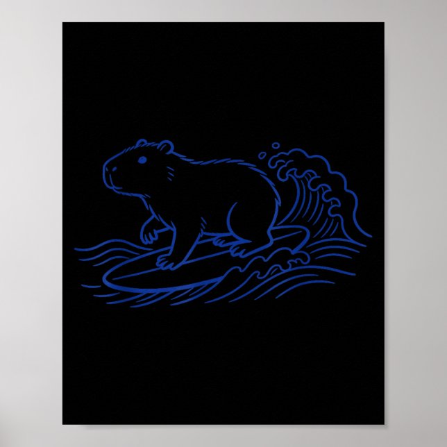 Funny capybara surfing big wave ocean vibes  poster (Vorne)