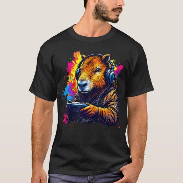 Funny Capybara Tee Gamepad Headphones Video Games  (Vorderseite)