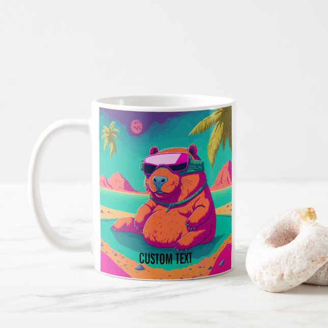 Funny Capybara Tropical Beach Personalisiert Kaffeetasse (Mit Donut)