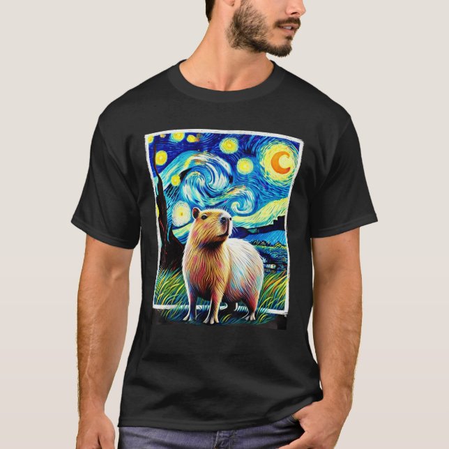 Funny Capybara Van Gogh Style Starry Night Light M T-Shirt (Vorderseite)