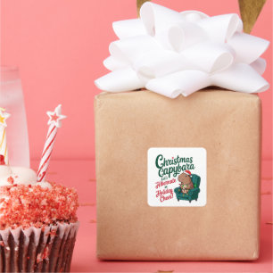 Funny Capybara Weihnachtssticker Quadratischer Aufkleber