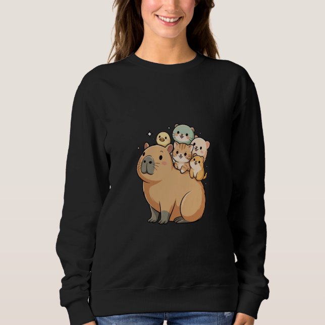 Funny Capybara with Tiny Animal Friends Duck Cat H Sweatshirt (Vorderseite)