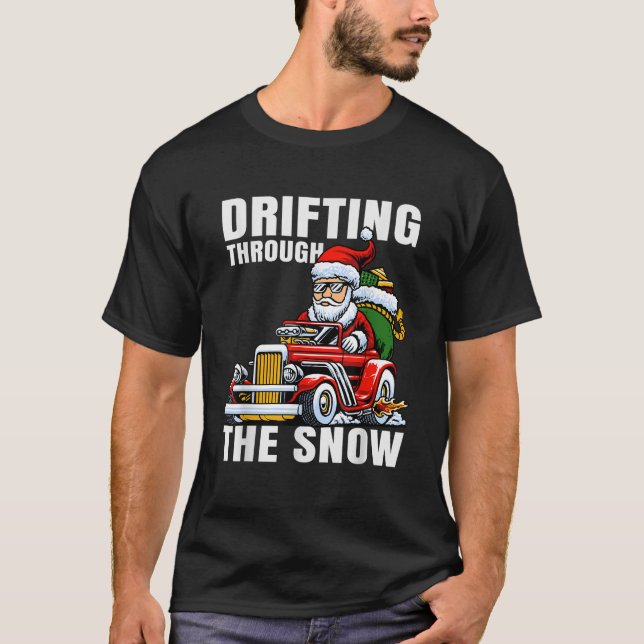 Funny Car fährt den Weihnachtsmann durch den Sn T-Shirt (Vorderseite)