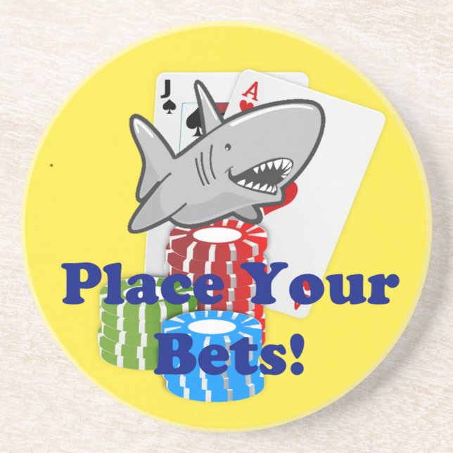 Funny Card Shark Gambling Cartoon mit Poker Chips Getränkeuntersetzer (Vorne)