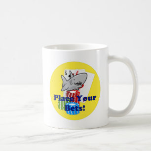 Funny Card Shark Gambling Cartoon mit Poker Chips Kaffeetasse