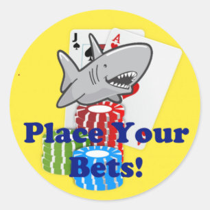 Funny Card Shark Gambling Cartoon mit Poker Chips Runder Aufkleber