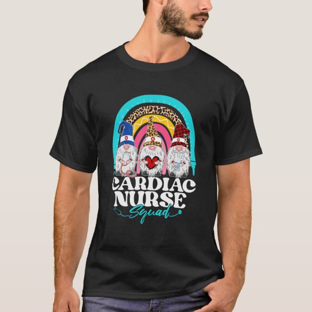 Funny Cardiac Nurse Squad Leopard Rainbow Gnomies T-Shirt (Vorderseite)