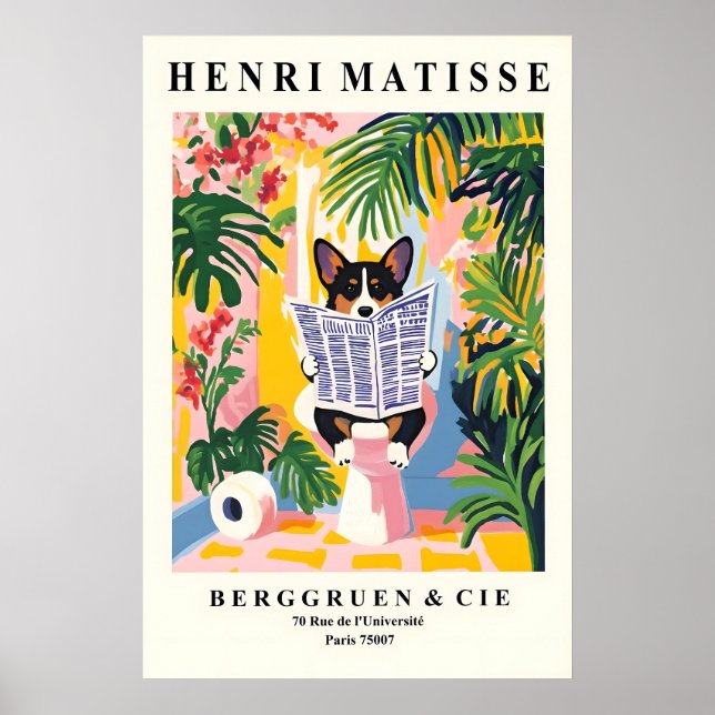 Funny Cardigan Corgi Art - Dog on Toilet Bathroom Poster (Vorne)