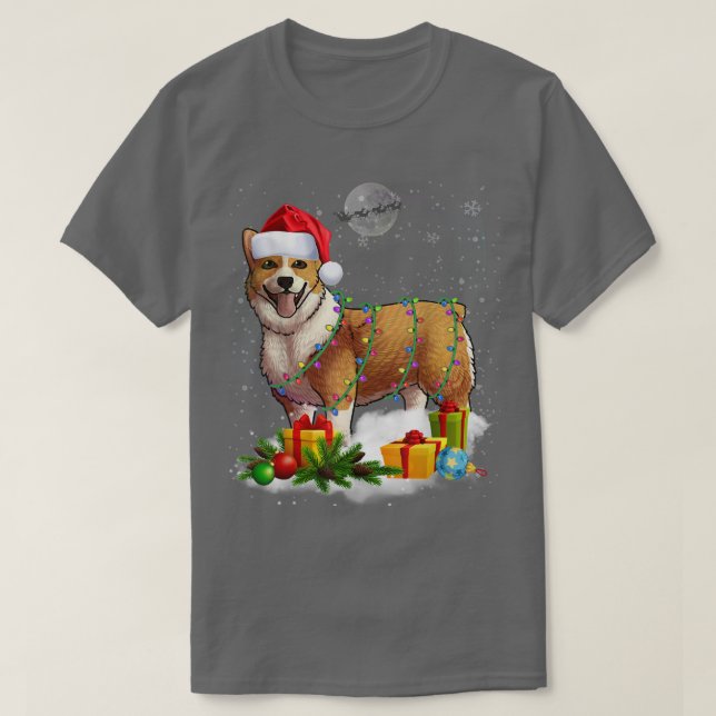 Funny Cardigan Welsh Corgi Dog Christmas Lights Sa T-Shirt (Design vorne)