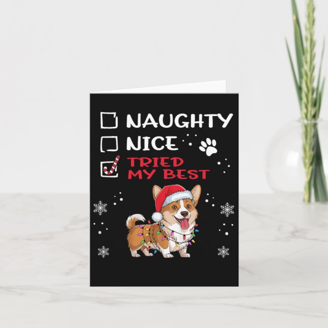 Funny Cardigan Welsh Corgi Dog Christmas Naughty N Karte (Vorderseite)