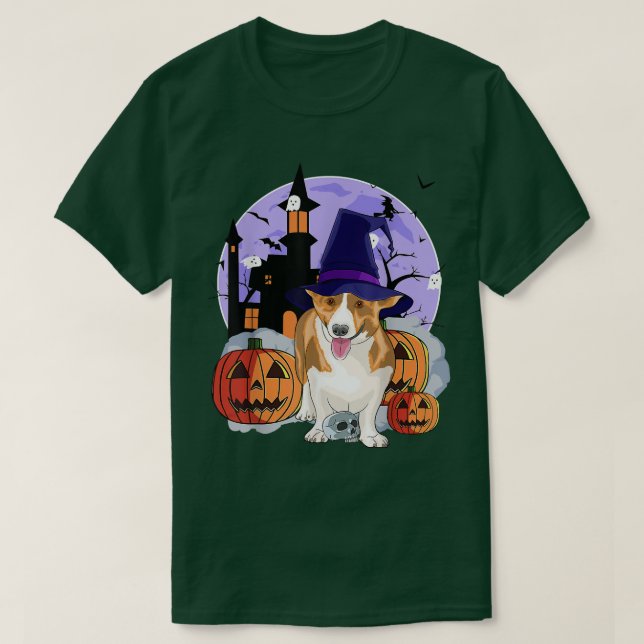 Funny Cardigan Welsh Dog Halloween Hexenkürbis T-Shirt (Design vorne)