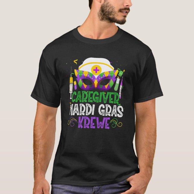 Funny Caregiver Krewe Nurse Masken Mardi Gras Carn T-Shirt (Vorderseite)
