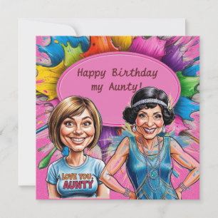 Funny Caricature Aunty und Niece Splash Karte