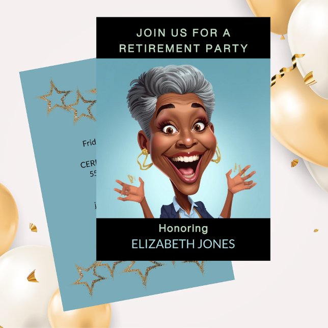 Funny Caricature Retirement Party  Einladung (Funny Retirement Party Caricature Lady Invitation)