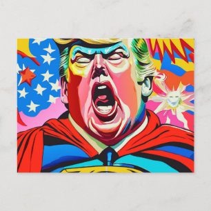 Funny Caricature Superhero Donald Trump Portrait Postkarte