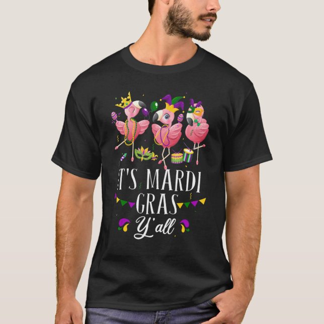 Funny Carnival Party Idee Flamingo Mardi Gras Fami T-Shirt (Vorderseite)