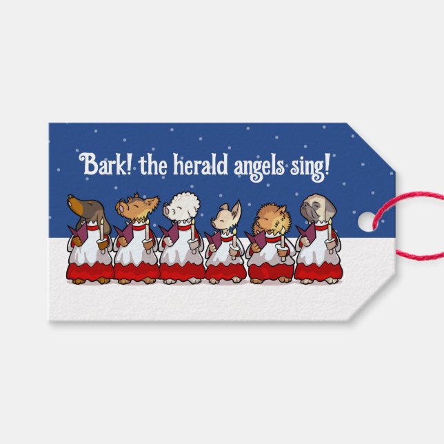 Funny Carol Singing Dogs Christmas Pug Pomeranian Geschenkanhänger (Vorderseite (Horizontal))