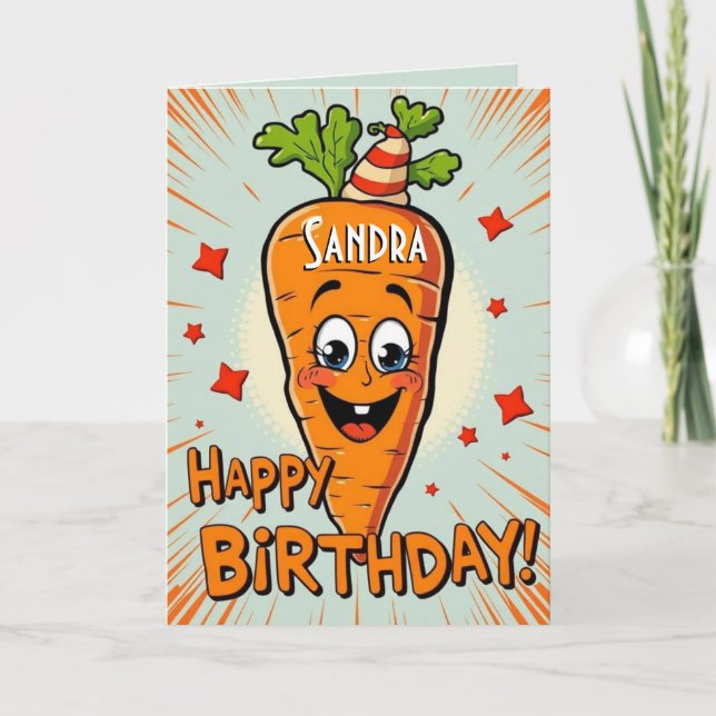 Funny Carrot Happy Birthday Karte (Vorderseite)