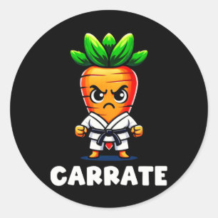 Funny Carrot in Karate Gi Carrate Black Belt Marti Runder Aufkleber