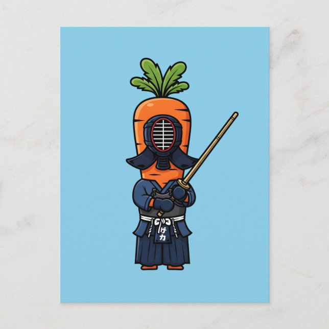Funny Carrot Kendo Warrior Shinai Illustration Postkarte (Vorderseite)