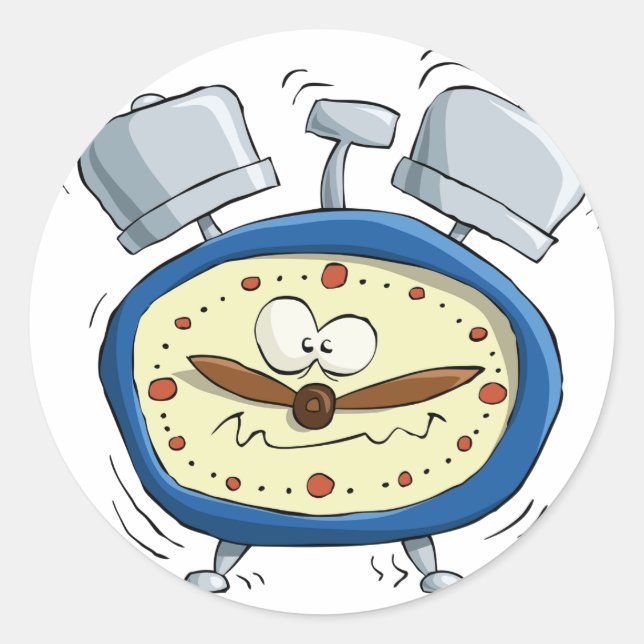 Funny Cartoon Alarm Uhr Quirky Weckte auf Runder Aufkleber (Vorderseite)